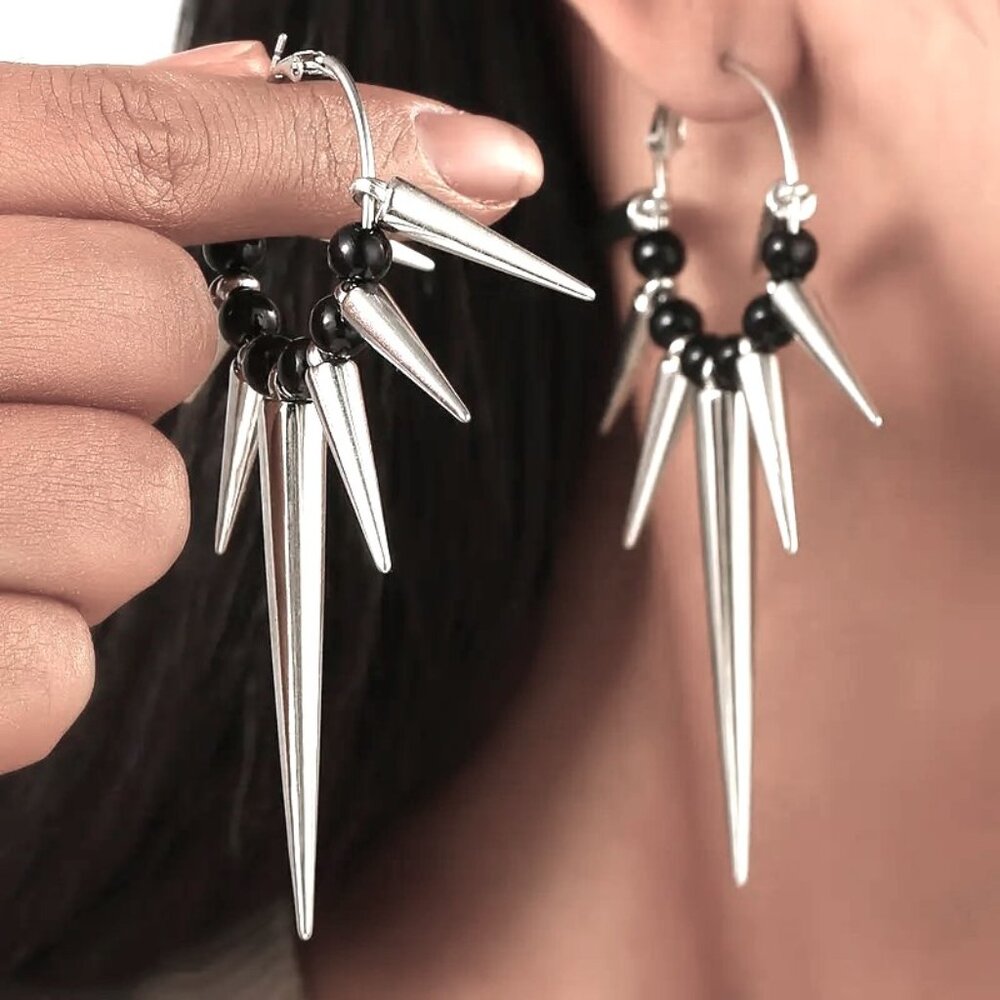 Spike Earrings Goth Emo Scene Retro Unisex Unique Rave Stylish Edgy Tribal Bold - Picture 3 of 6